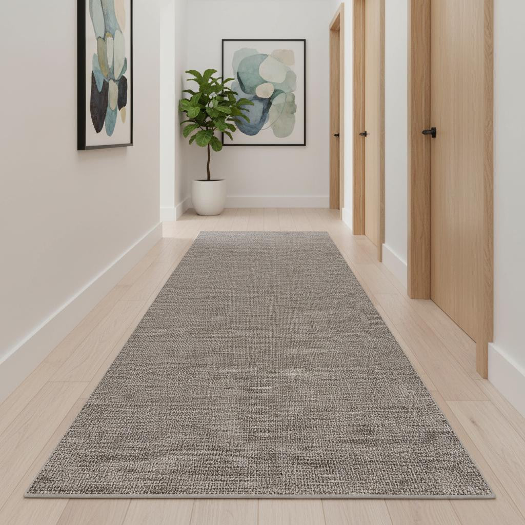 15' Beige And Gray Abstract Runner Rug-Area Rugs-DECOROLALA