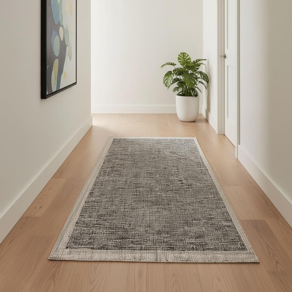 15' Beige And Gray Abstract Runner Rug-Area Rugs-DECOROLALA
