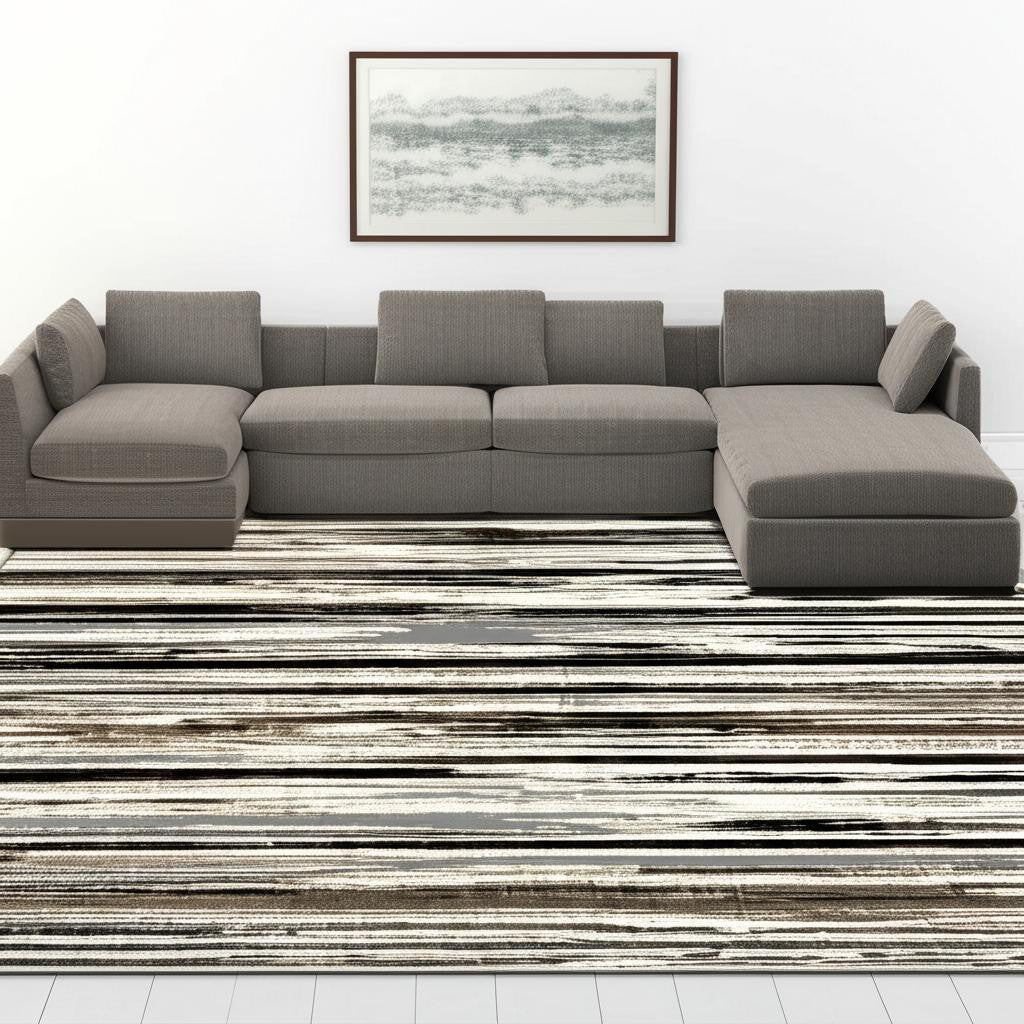 15' Beige Striped Dhurrie Runner Rug-Area Rugs-DECOROLALA