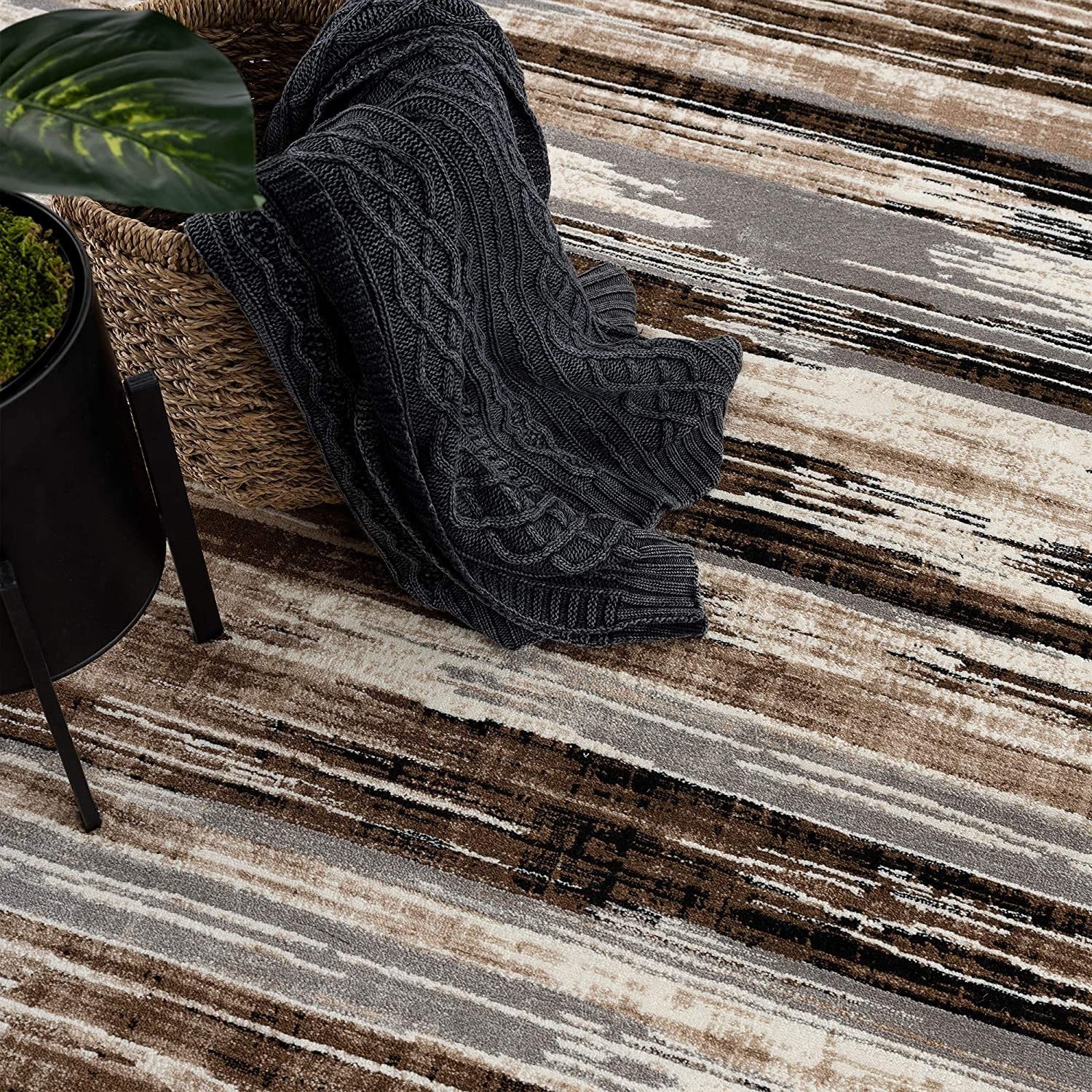 15' Beige Striped Dhurrie Runner Rug-Area Rugs-DECOROLALA