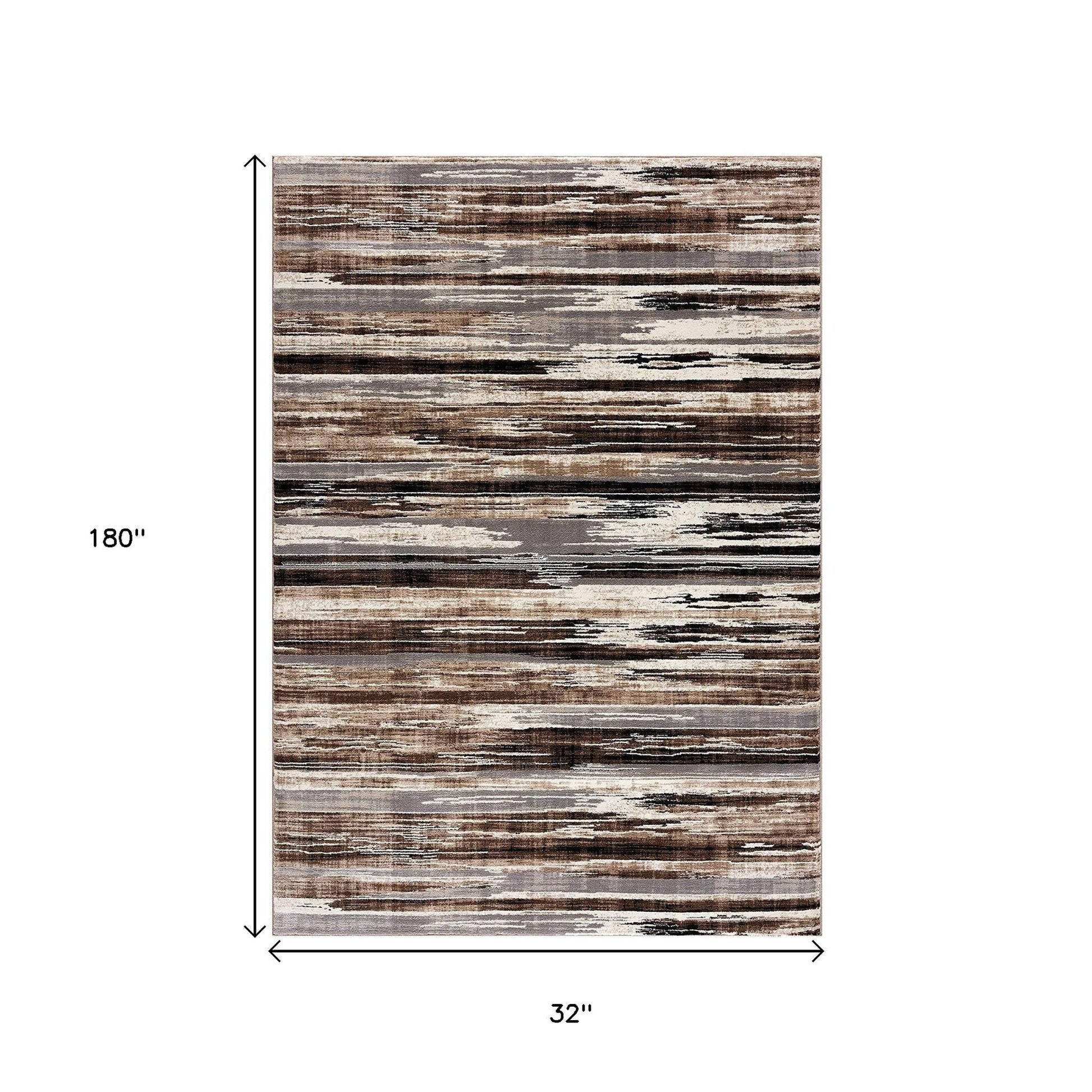 15' Beige Striped Dhurrie Runner Rug-Area Rugs-DECOROLALA