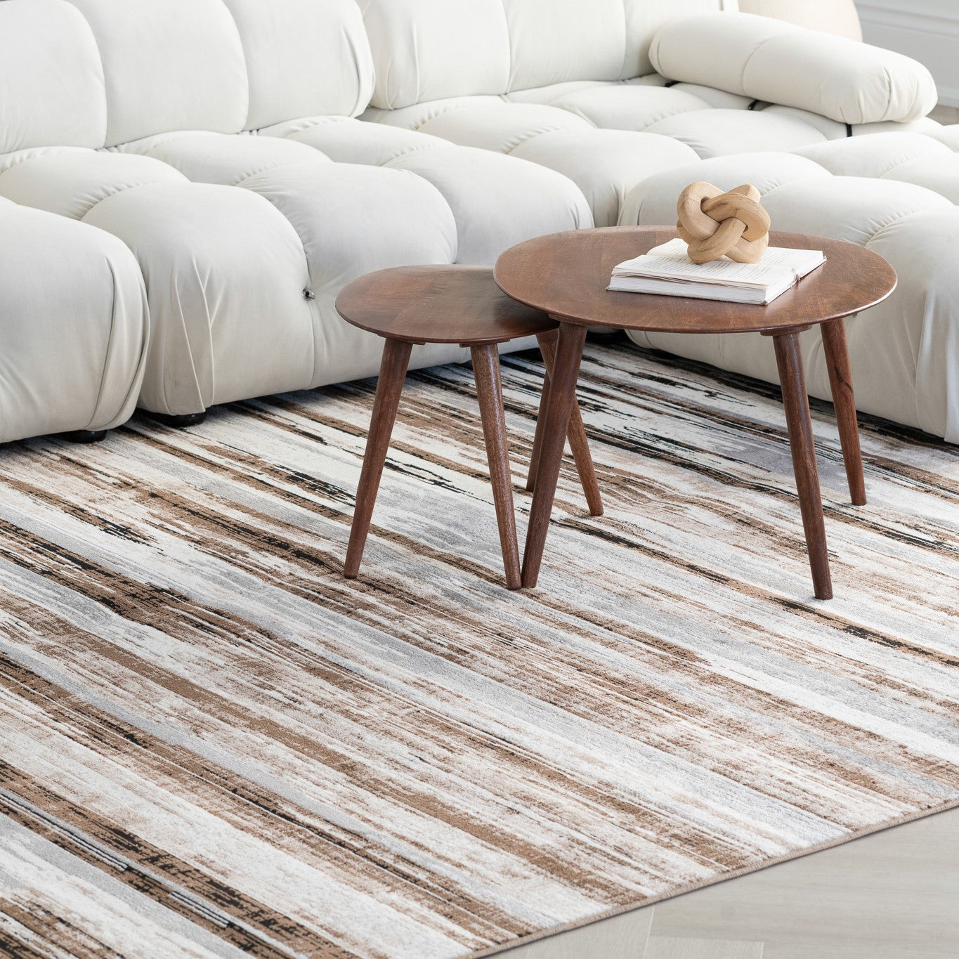 15' Beige Striped Dhurrie Runner Rug-Area Rugs-DECOROLALA