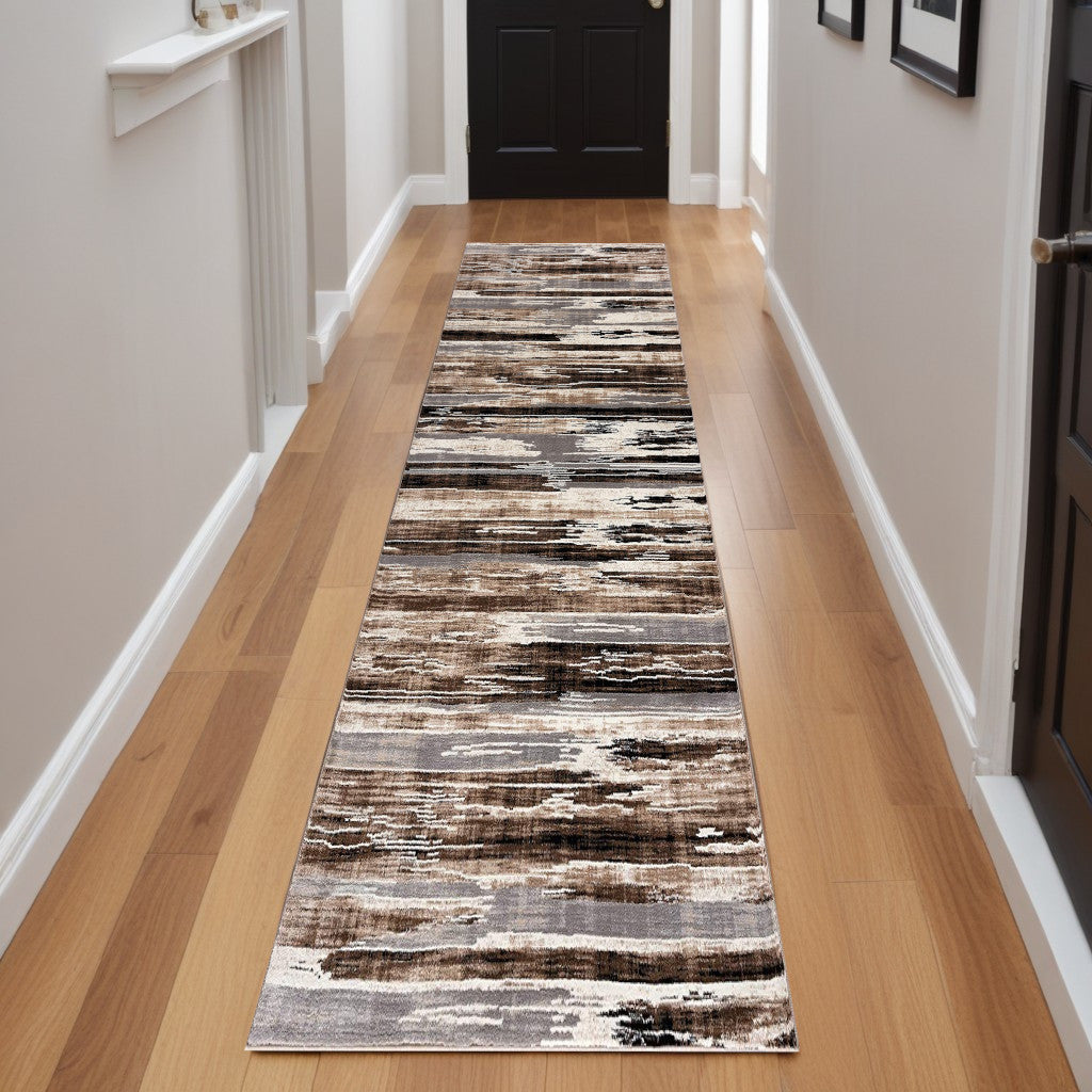 15' Beige Striped Dhurrie Runner Rug-Area Rugs-DECOROLALA