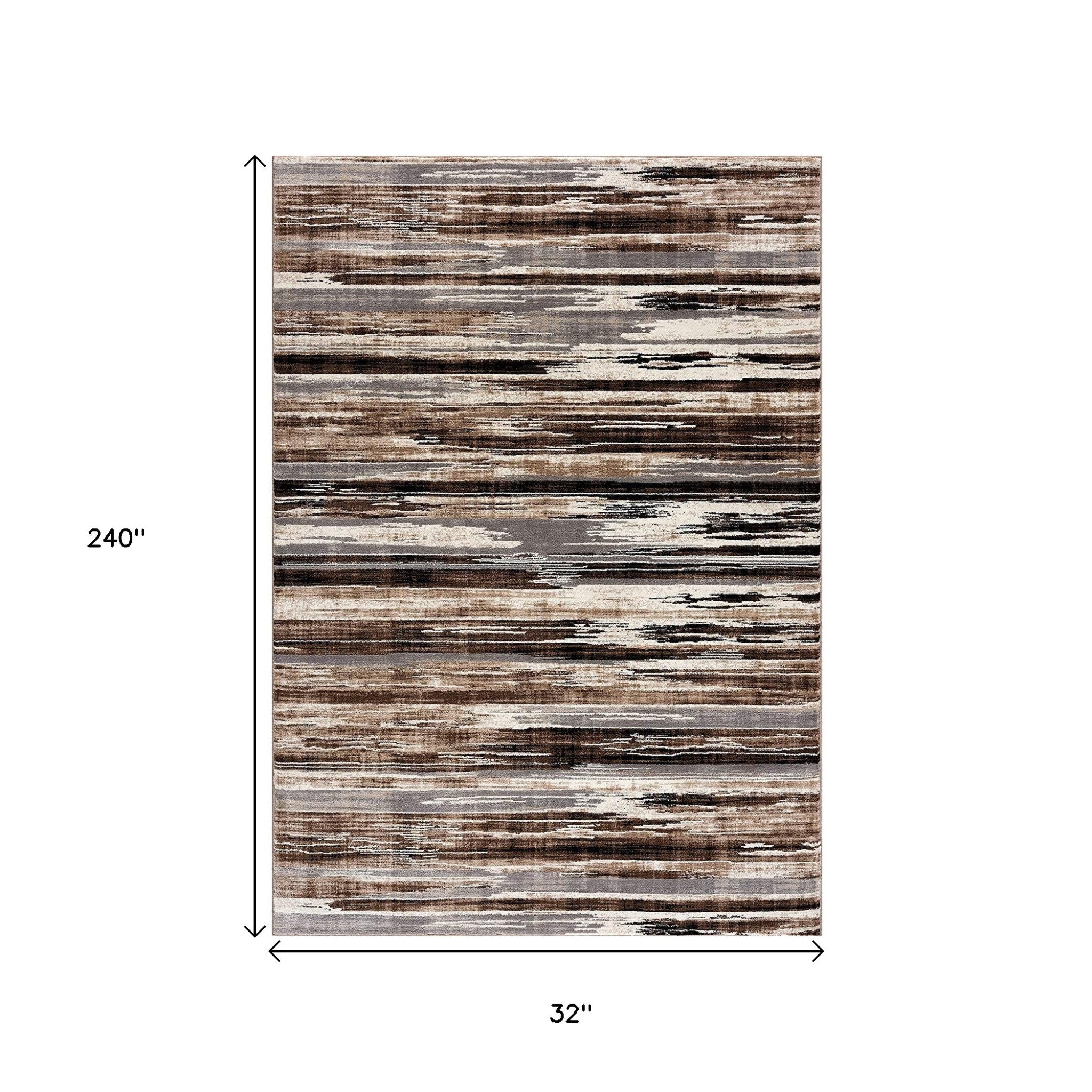 15' Beige Striped Dhurrie Runner Rug-Area Rugs-DECOROLALA