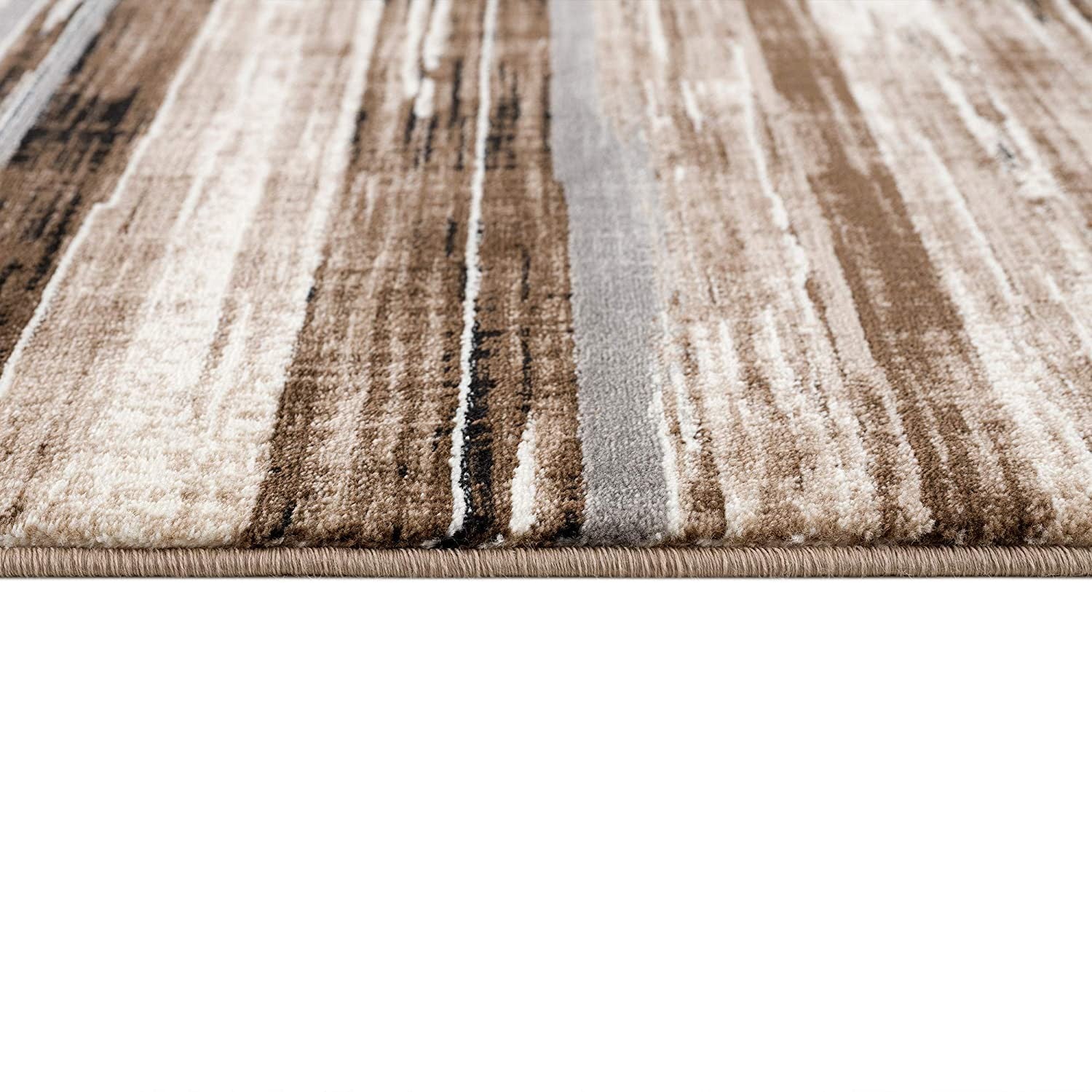 15' Beige Striped Dhurrie Runner Rug-Area Rugs-DECOROLALA