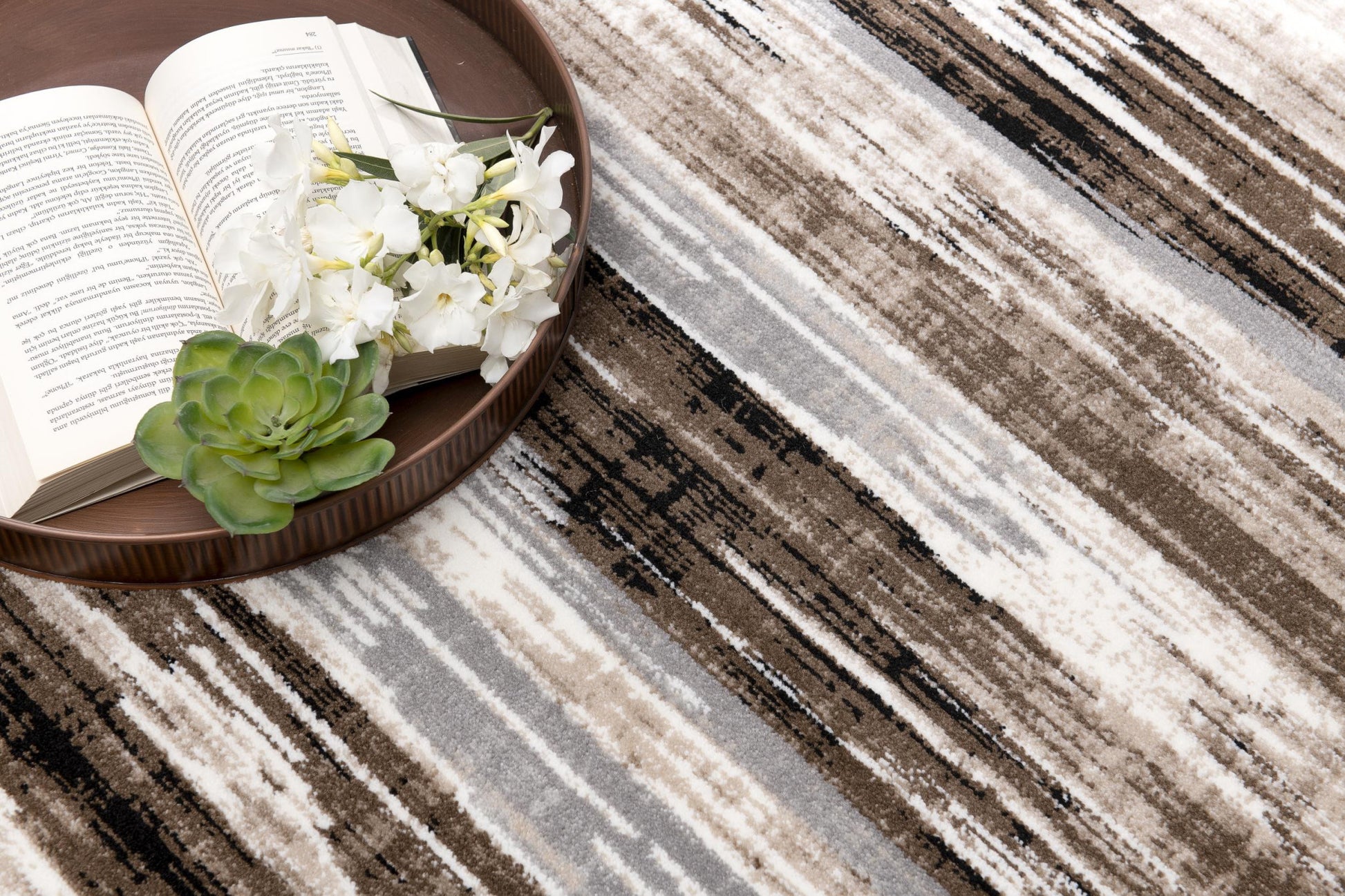 15' Beige Striped Dhurrie Runner Rug-Area Rugs-DECOROLALA