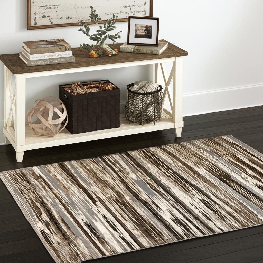 15' Beige Striped Dhurrie Runner Rug-Area Rugs-DECOROLALA