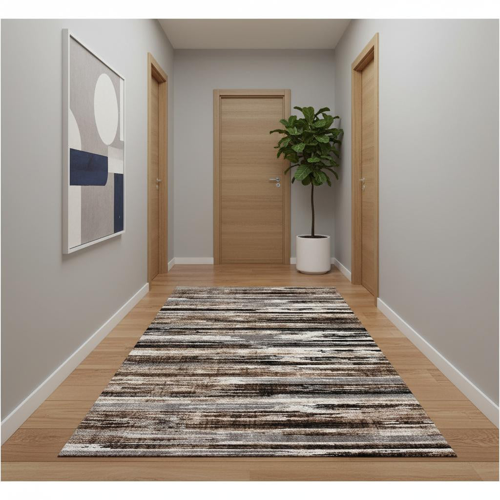 15' Beige Striped Dhurrie Runner Rug-Area Rugs-DECOROLALA