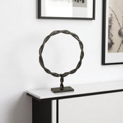 15" Black Metal Round Braided Tabletop Sculpture-Sculptures-DECOROLALA