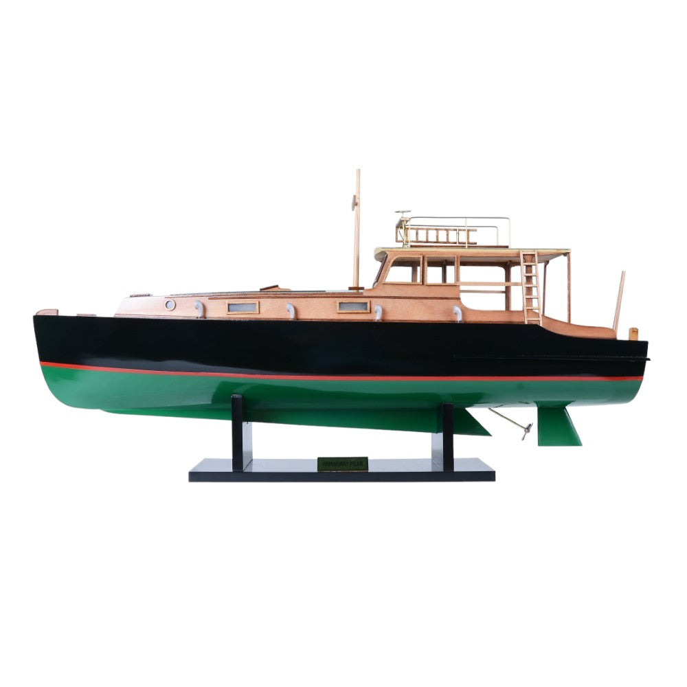 15" Black and Green Solid Wood Hand Painted 1934 Hemingway Pilar Fishing Boat Model Boat-Sculptures-DECOROLALA