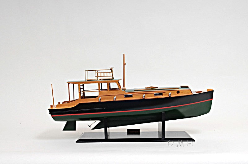 15" Black and Green Solid Wood Hand Painted 1934 Hemingway Pilar Fishing Boat Model Boat-Sculptures-DECOROLALA