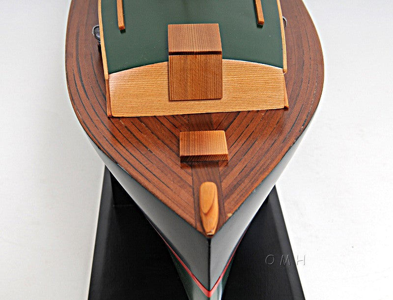 15" Black and Green Solid Wood Hand Painted 1934 Hemingway Pilar Fishing Boat Model Boat-Sculptures-DECOROLALA