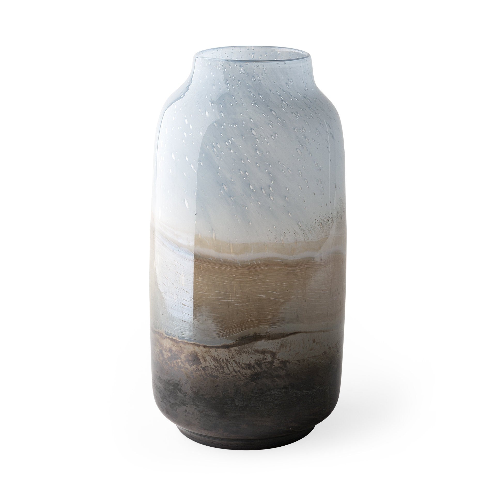 15" Blue And Beige Abstract Cylinder Crystal Glass Table Vase-Vases-DECOROLALA