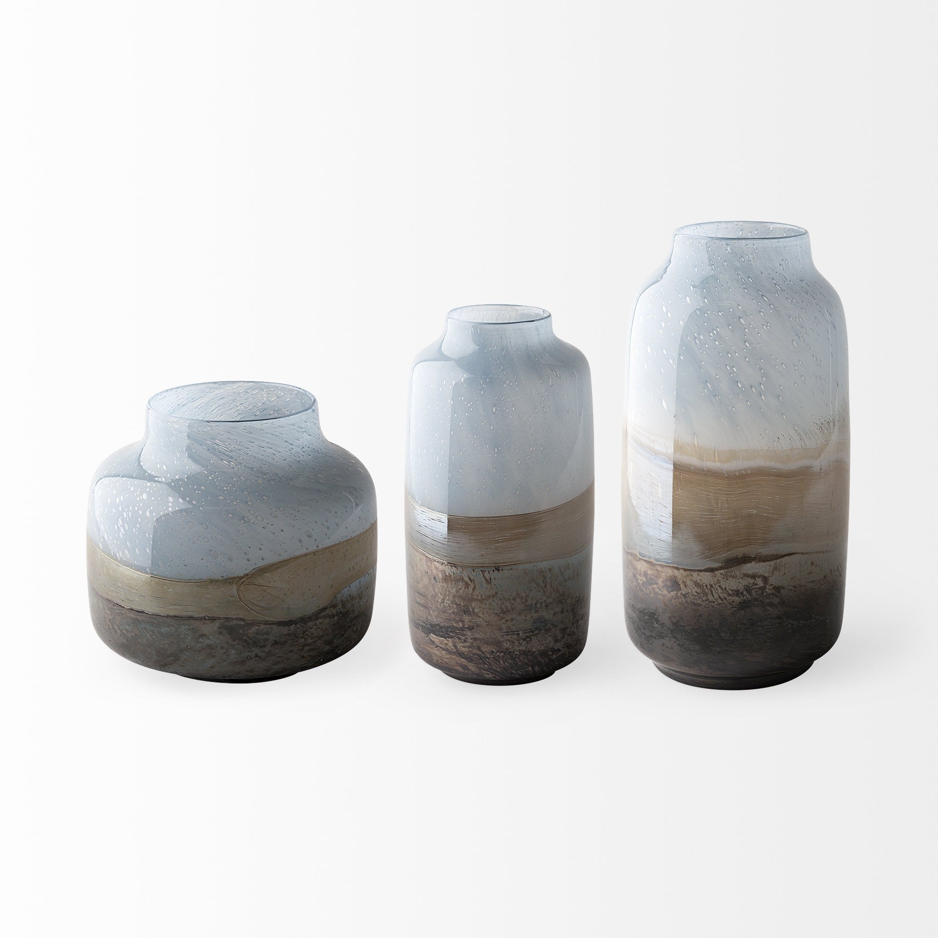 15" Blue And Beige Abstract Cylinder Crystal Glass Table Vase-Vases-DECOROLALA