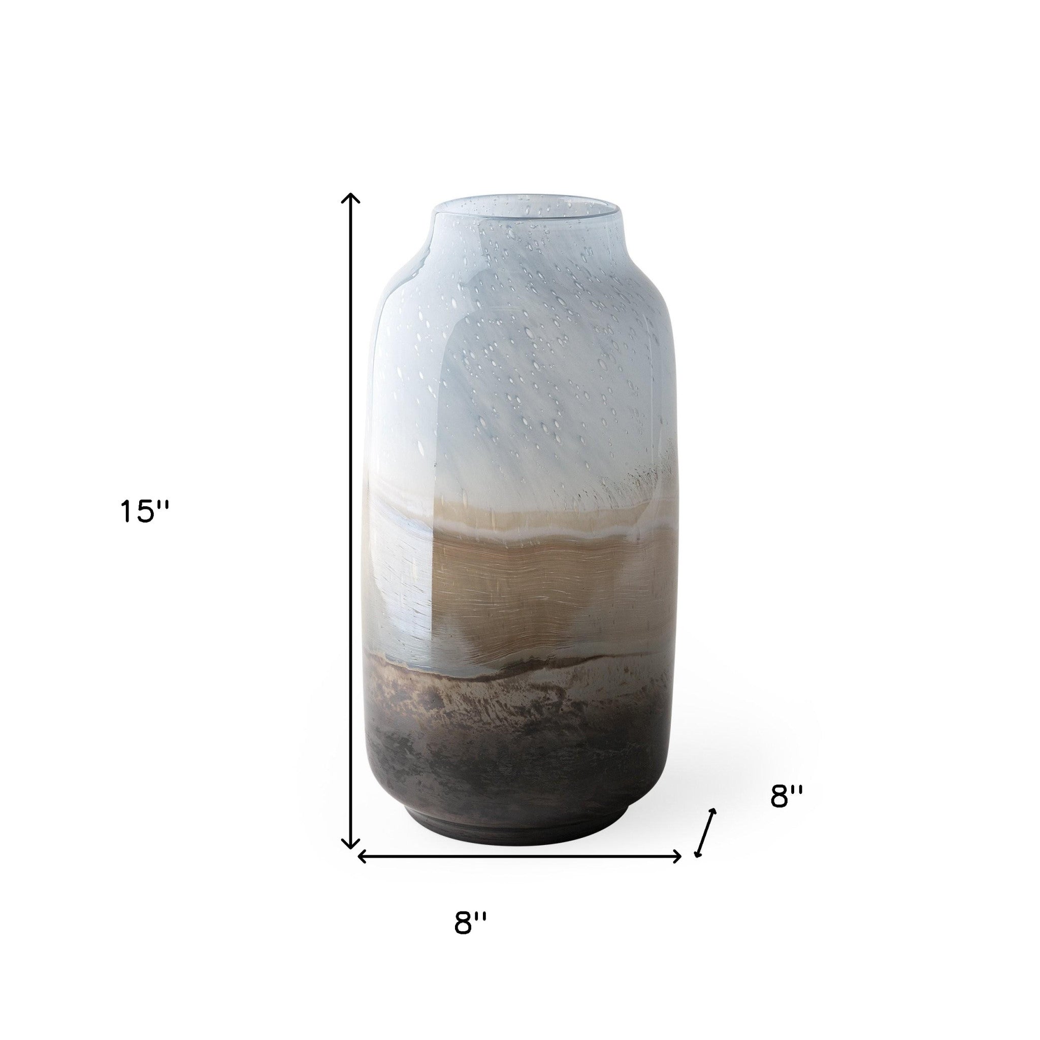 15" Blue And Beige Abstract Cylinder Crystal Glass Table Vase-Vases-DECOROLALA