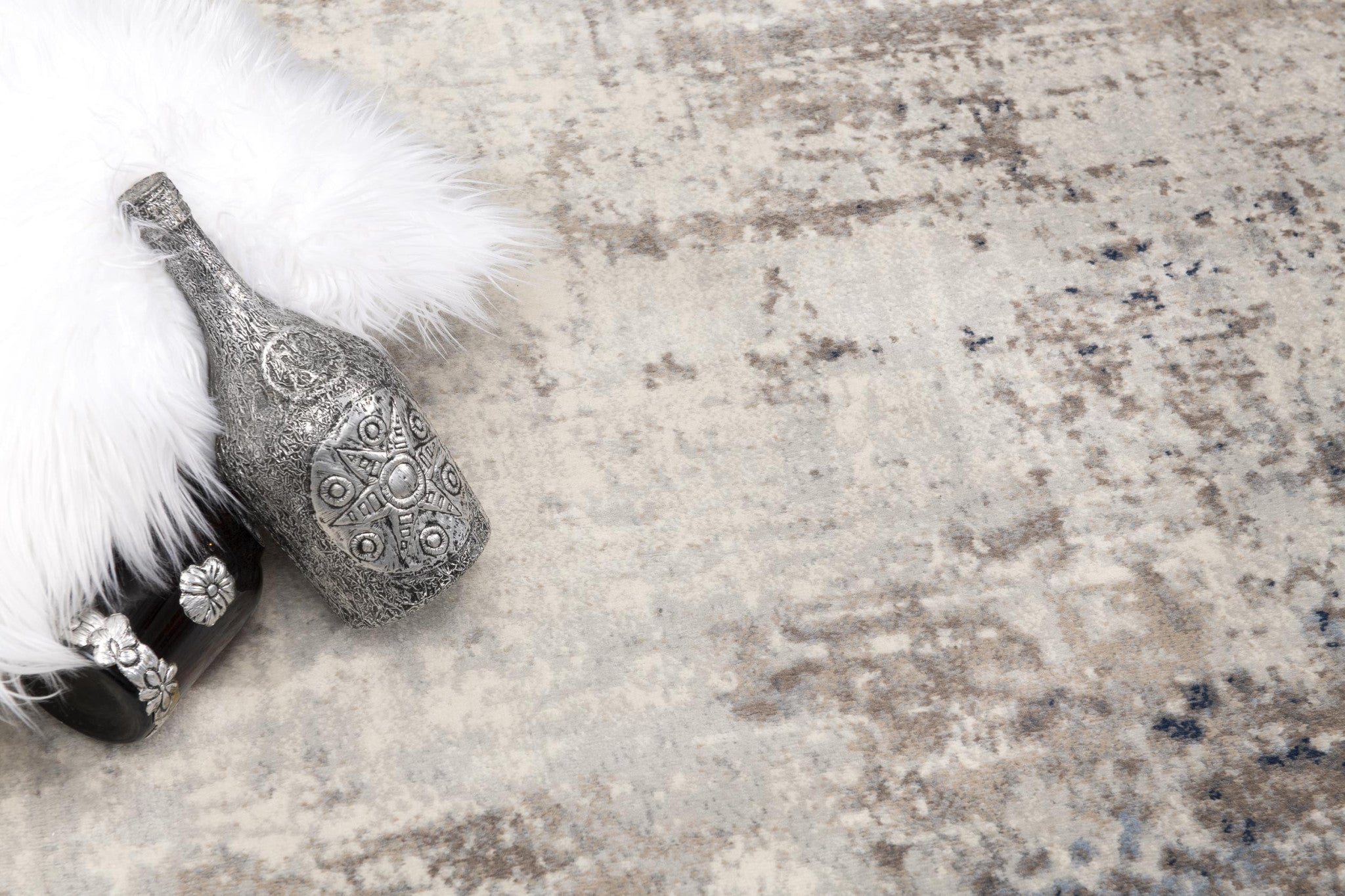 15' Blue And Ivory Abstract Runner Rug-Area Rugs-DECOROLALA