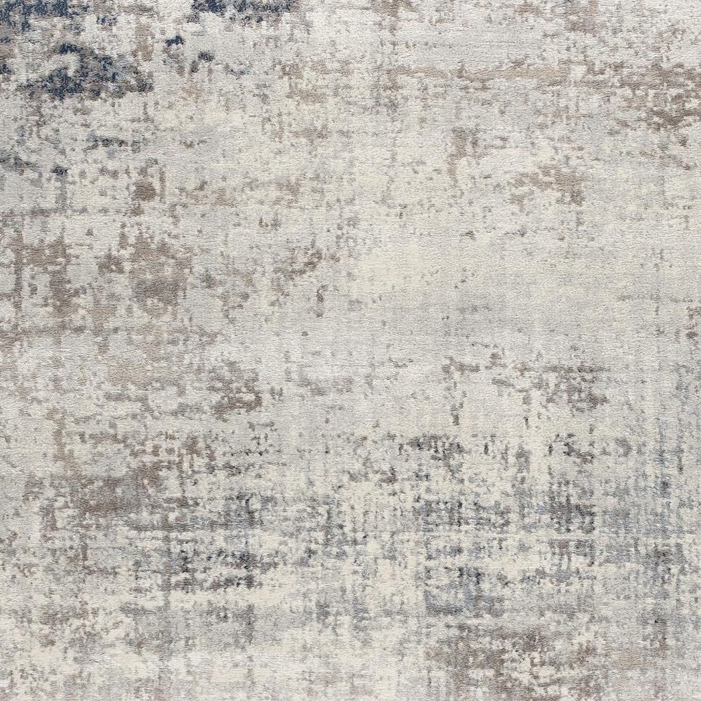 15' Blue And Ivory Abstract Runner Rug-Area Rugs-DECOROLALA