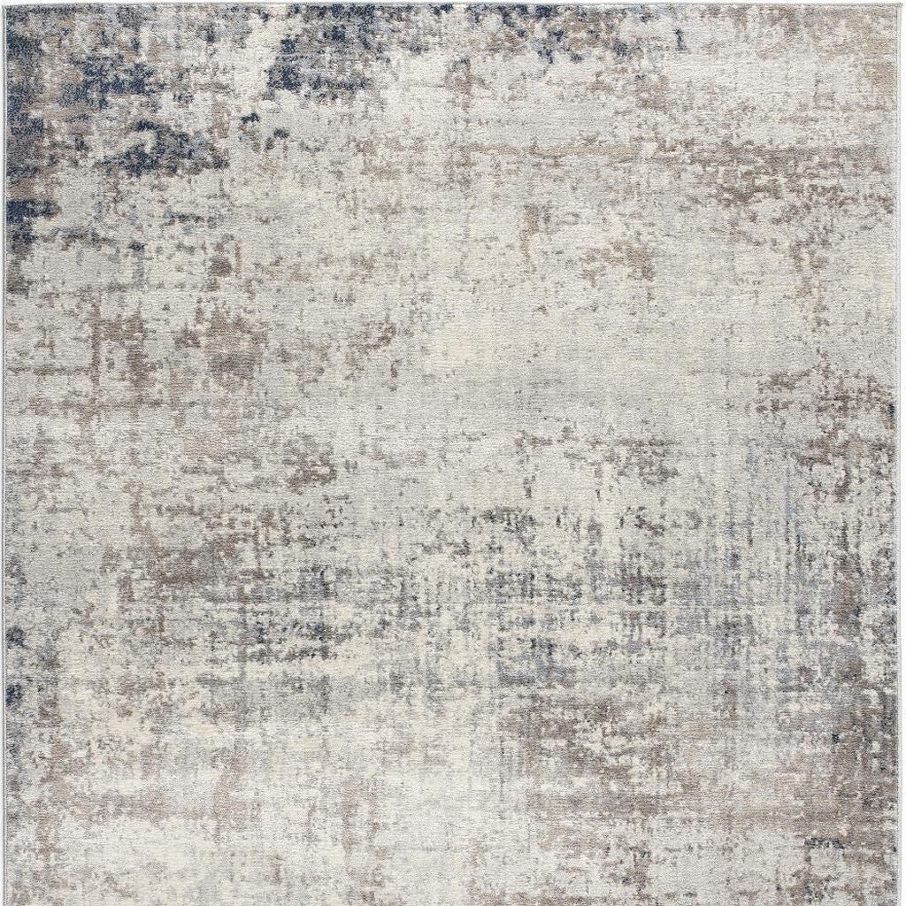 15' Blue And Ivory Abstract Runner Rug-Area Rugs-DECOROLALA