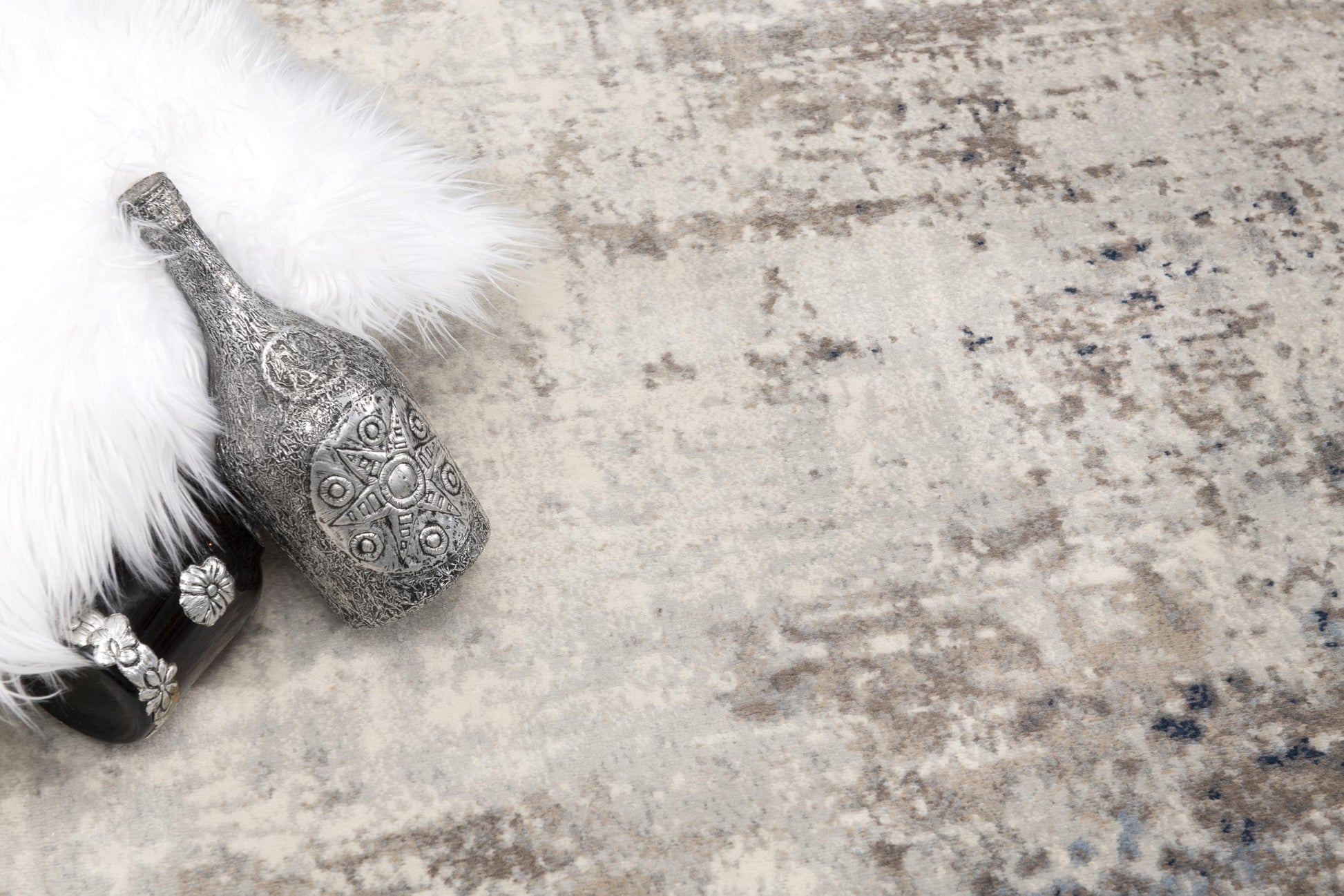 15' Blue And Ivory Abstract Runner Rug-Area Rugs-DECOROLALA