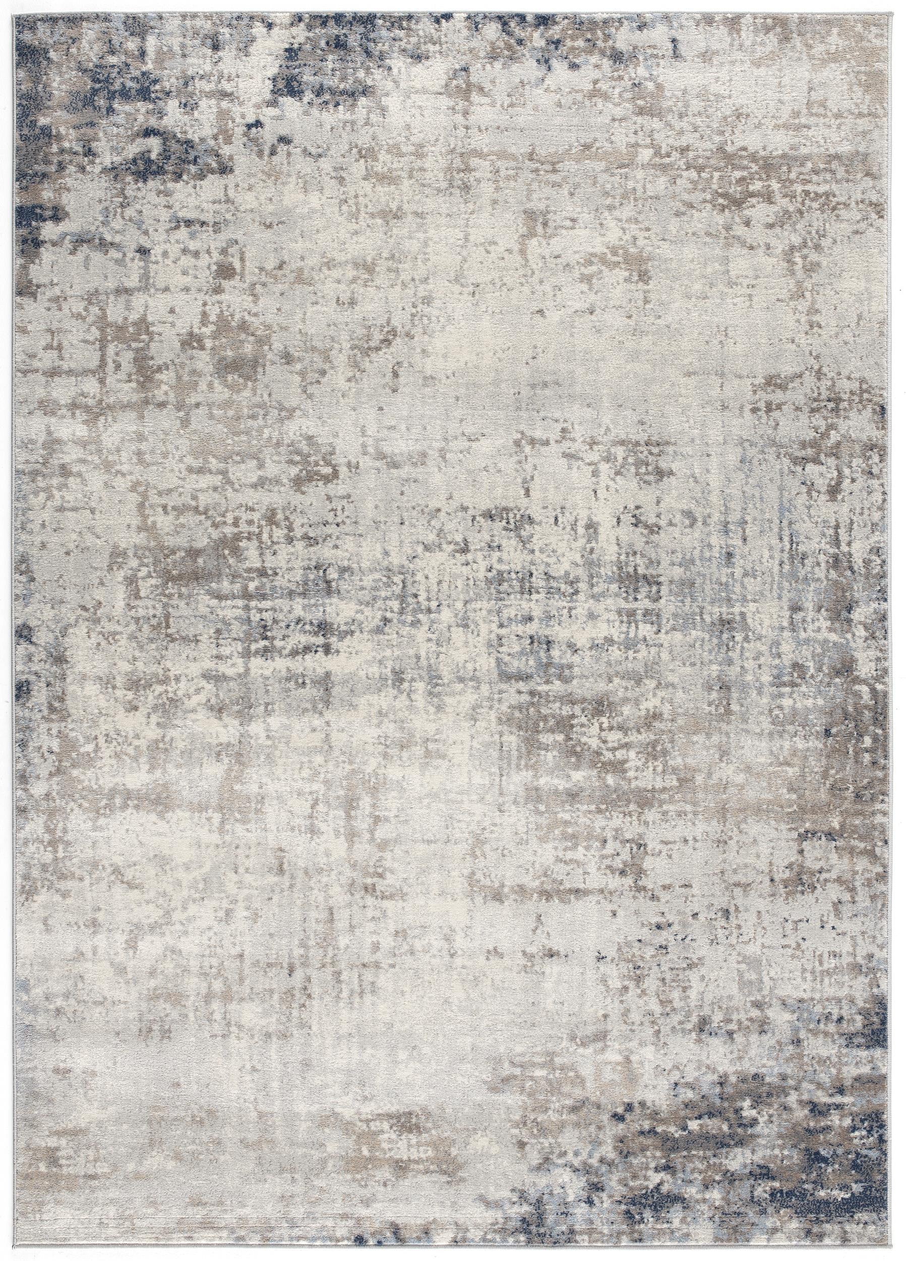 15' Blue And Ivory Abstract Runner Rug-Area Rugs-DECOROLALA
