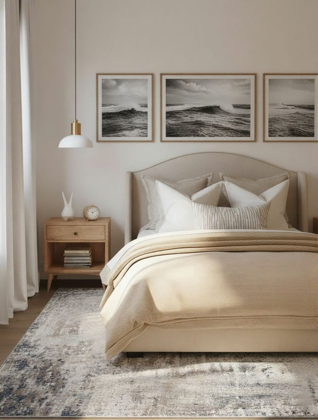 15' Blue And Ivory Abstract Runner Rug-Area Rugs-DECOROLALA