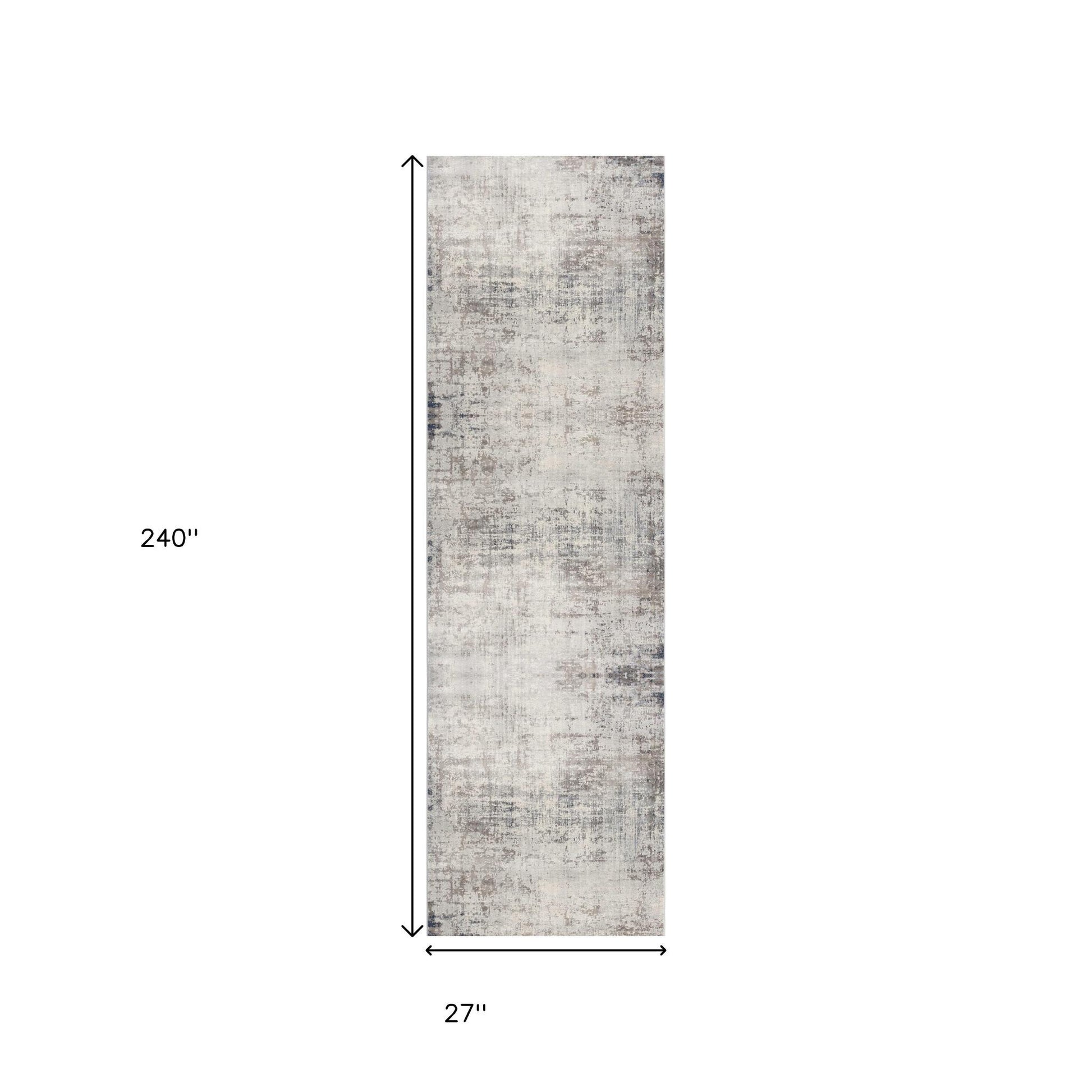 15' Blue And Ivory Abstract Runner Rug-Area Rugs-DECOROLALA