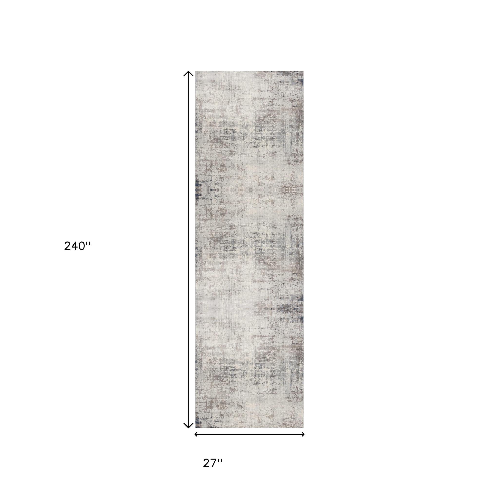 15' Blue And Ivory Abstract Runner Rug-Area Rugs-DECOROLALA