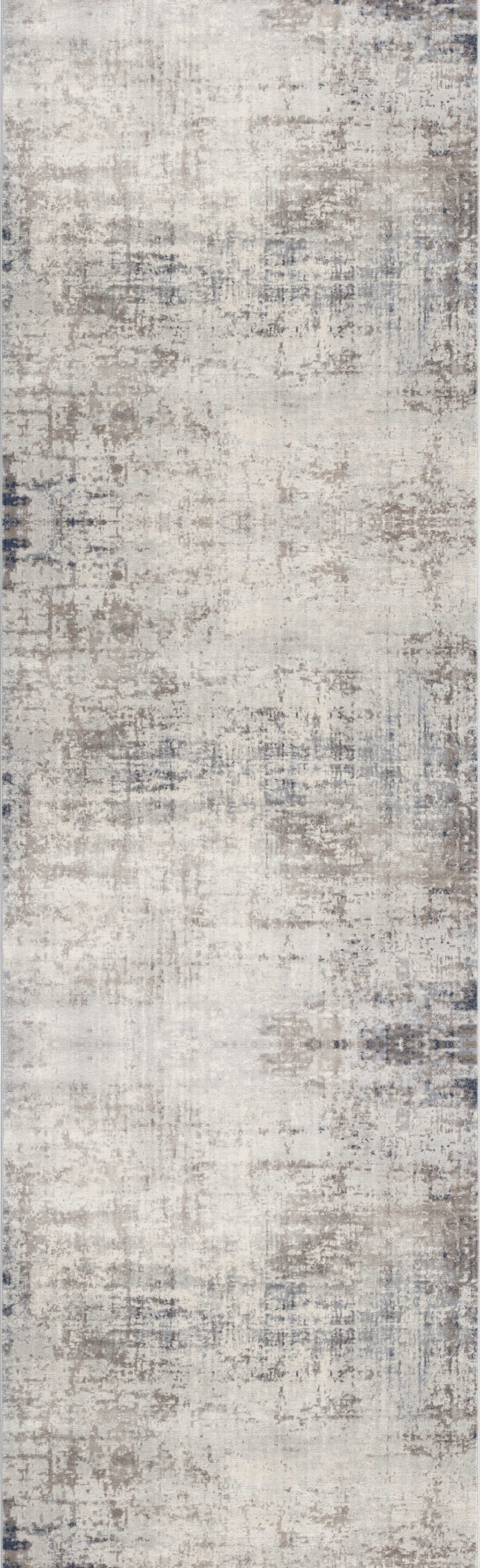 15' Blue And Ivory Abstract Runner Rug-Area Rugs-DECOROLALA