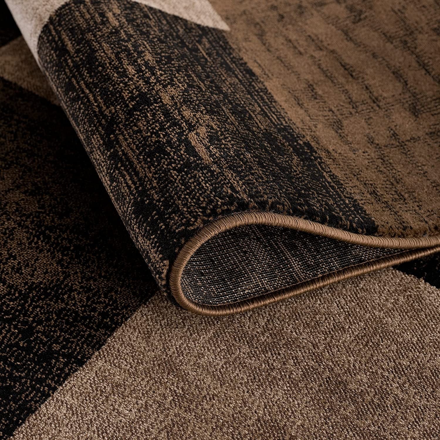 15' Brown And Black Geometric Distressed Runner Rug-Area Rugs-DECOROLALA