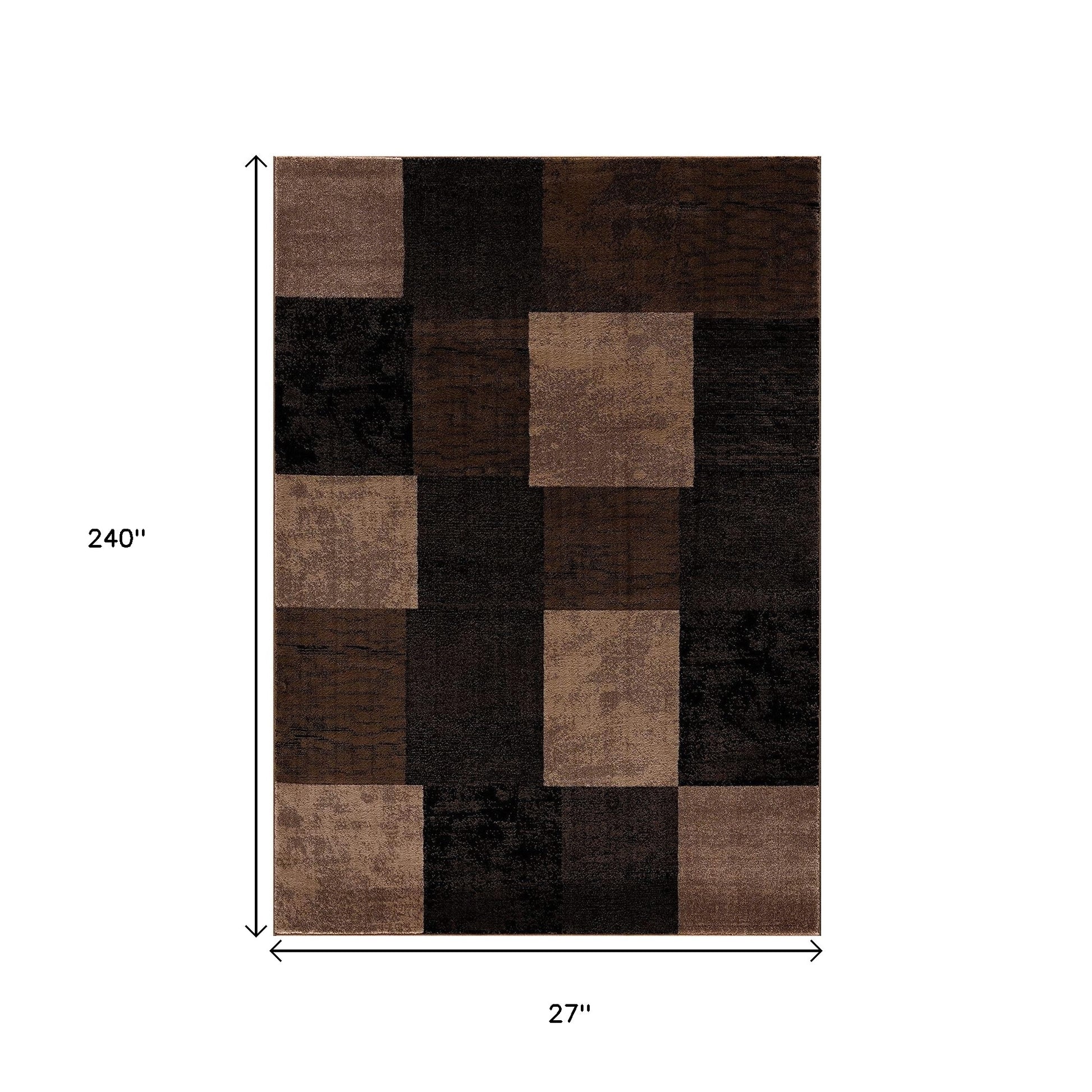 15' Brown And Black Geometric Distressed Runner Rug-Area Rugs-DECOROLALA