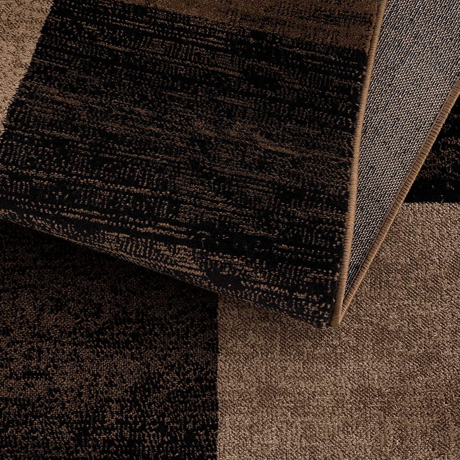 15' Brown And Black Geometric Distressed Runner Rug-Area Rugs-DECOROLALA