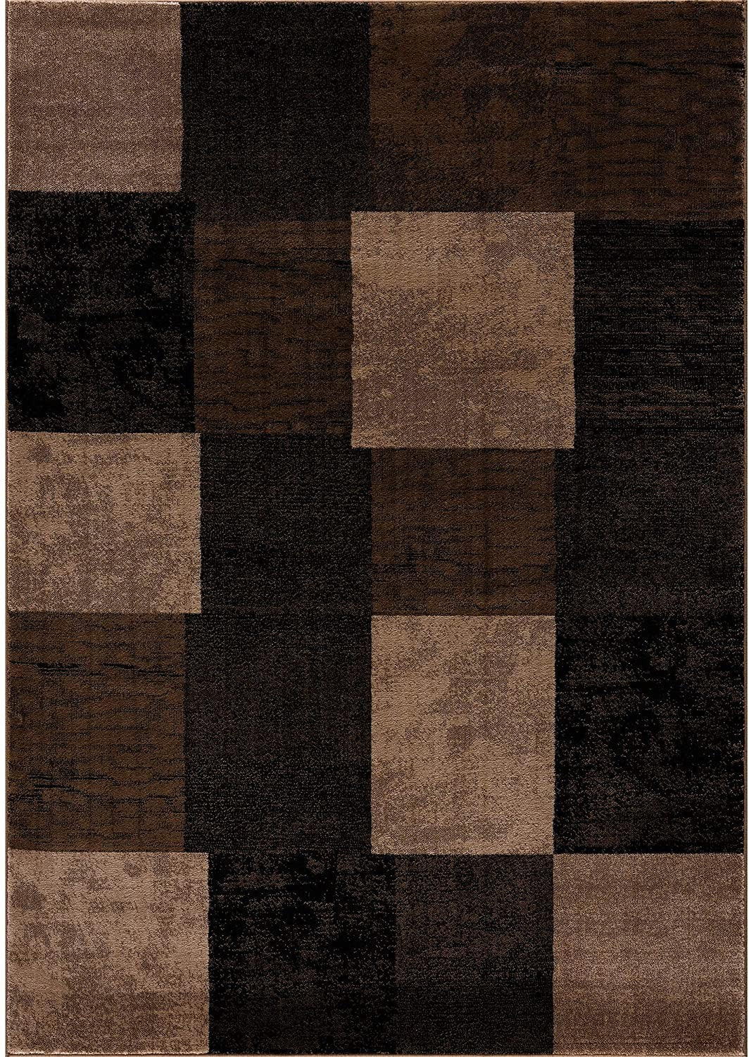 15' Brown And Black Geometric Distressed Runner Rug-Area Rugs-DECOROLALA