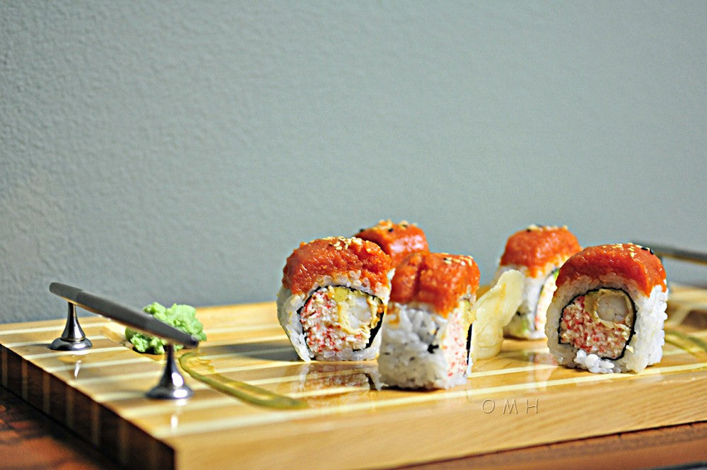 15" Brown And Natural Solid Wood Striped Serving Tray With Handles-Trays-DECOROLALA