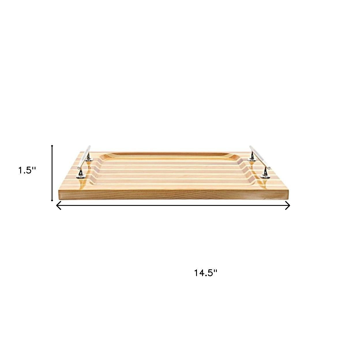 15" Brown And Natural Solid Wood Striped Serving Tray With Handles-Trays-DECOROLALA