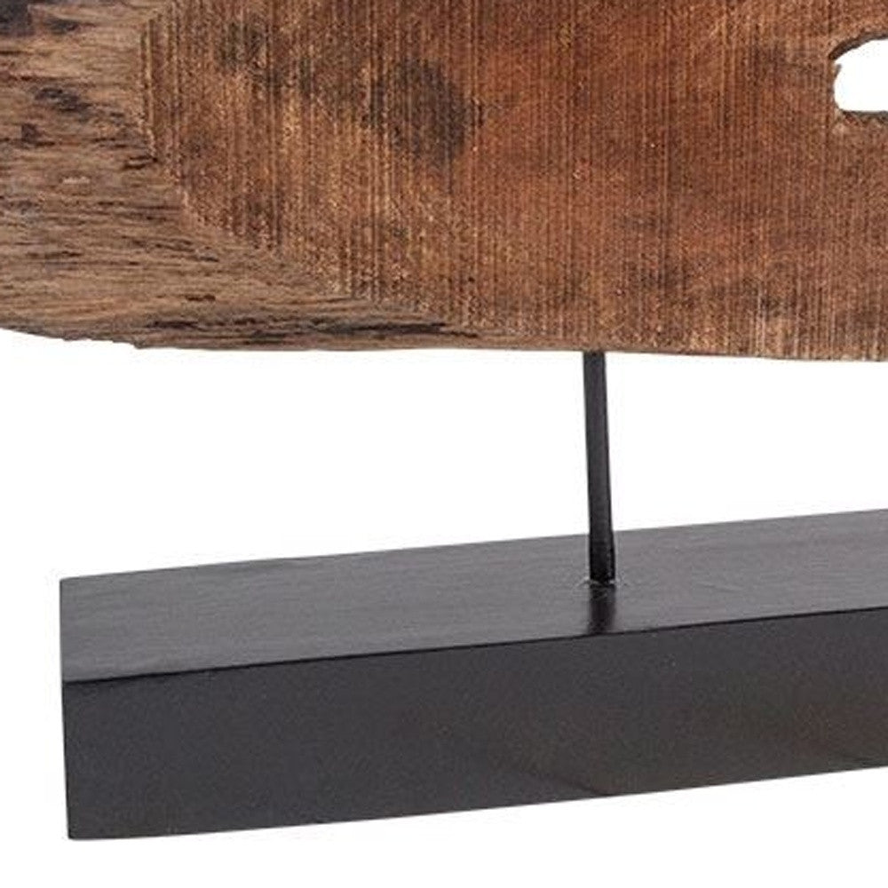 15" Brown and Black Wood and Metal Tabletop Sculpture-Sculptures-DECOROLALA