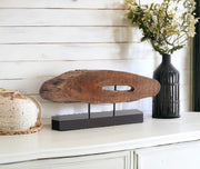 15" Brown and Black Wood and Metal Tabletop Sculpture-Sculptures-DECOROLALA