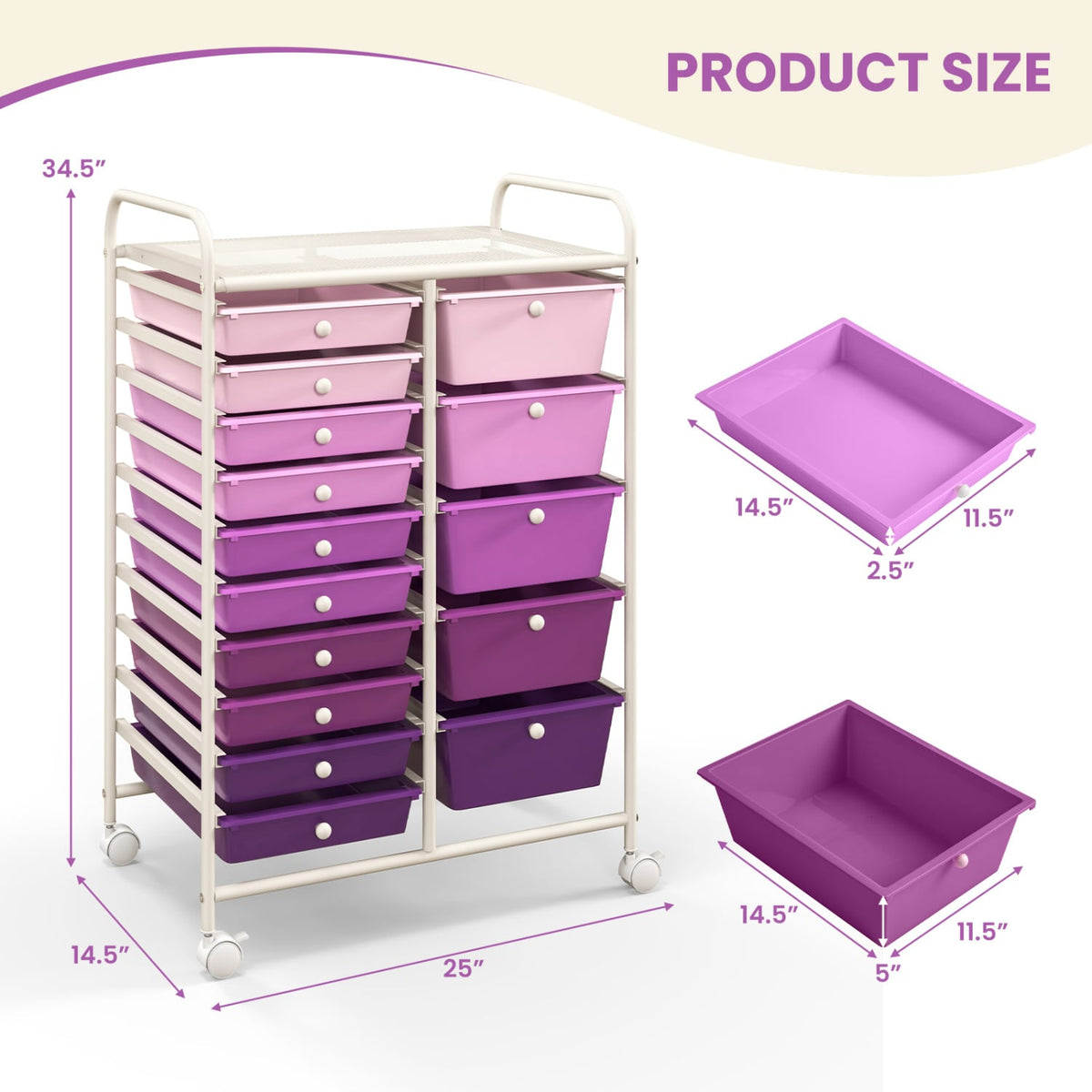 15-Drawer Utility Rolling Organizer Cart Multi-Use Storage-Purple-File Cabinets-DECOROLALA