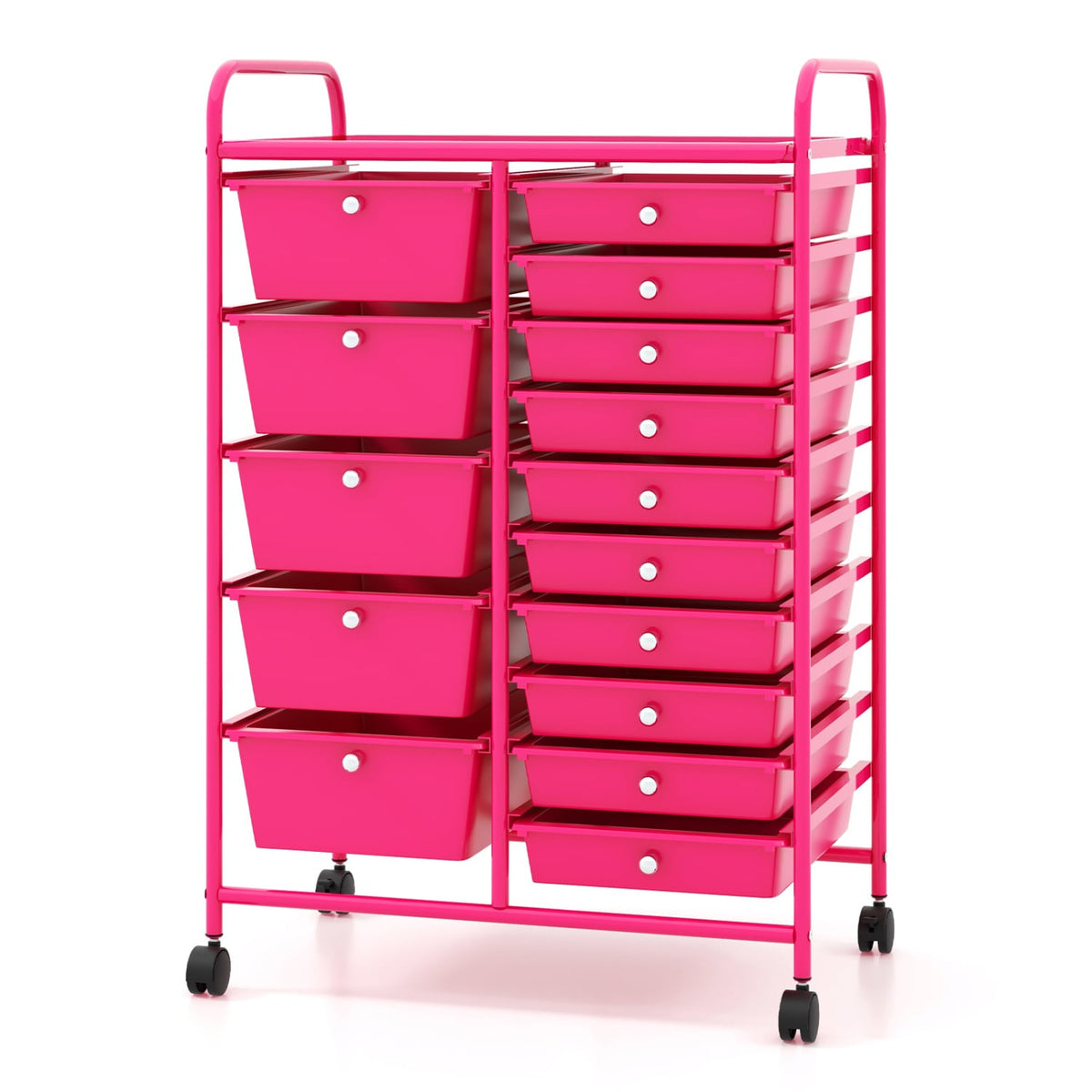 15-Drawer Utility Rolling Organizer Cart MultiUse Storage-Pink-File Cabinets-DECOROLALA