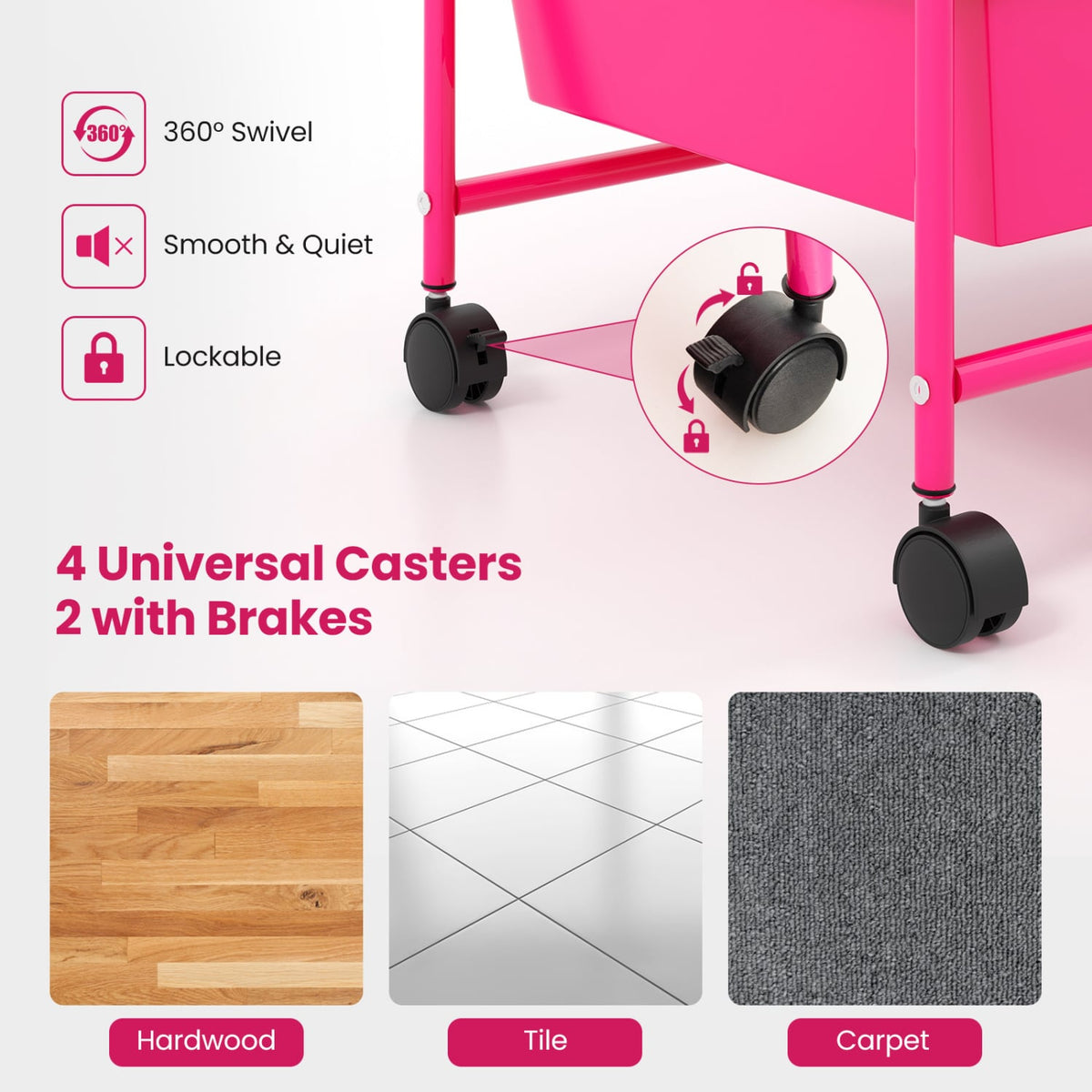 15-Drawer Utility Rolling Organizer Cart MultiUse Storage-Pink-File Cabinets-DECOROLALA