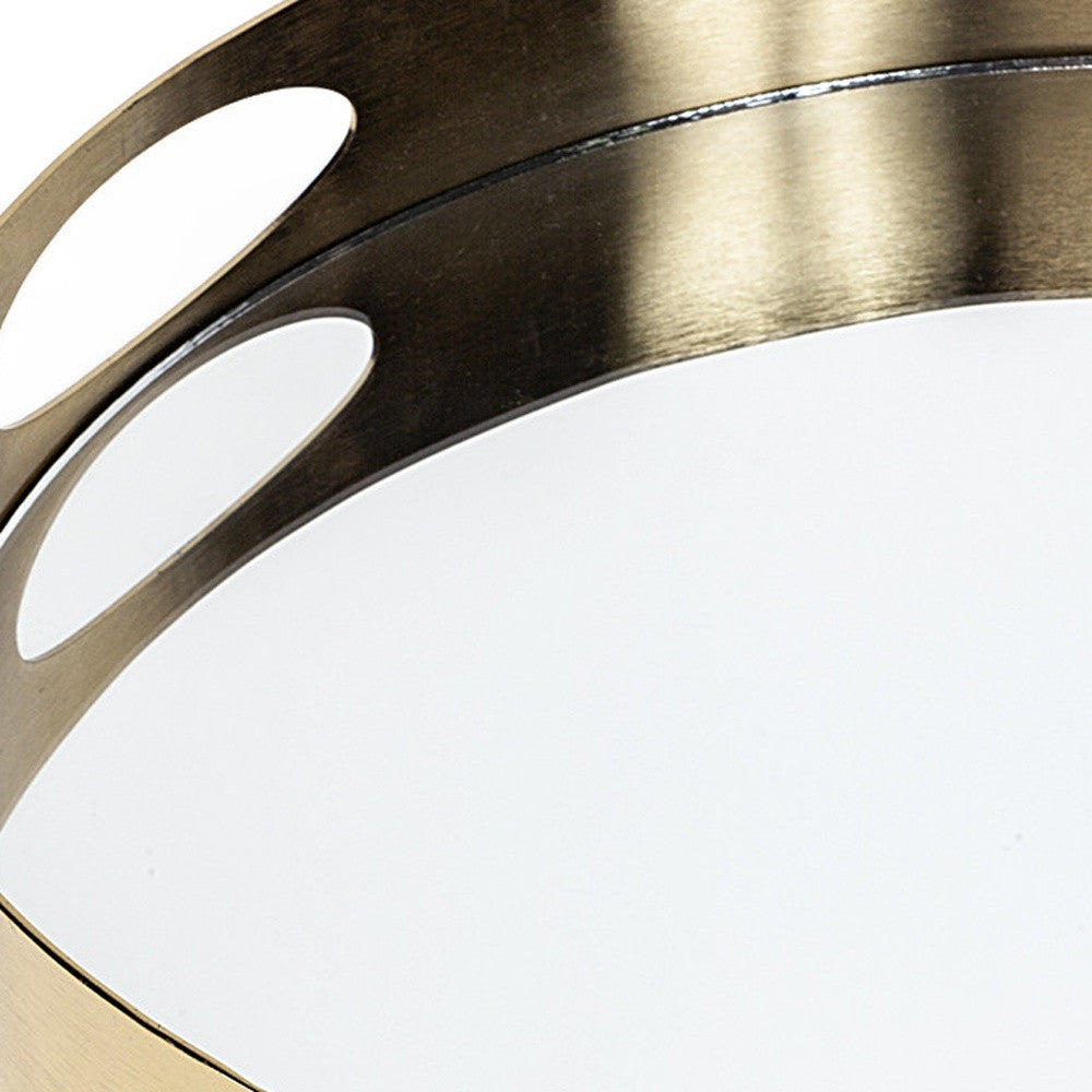 15" Gold And Mirrored Glass Round Metal Tray With Handles-Trays-DECOROLALA