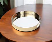 15" Gold And Mirrored Glass Round Metal Tray With Handles-Trays-DECOROLALA
