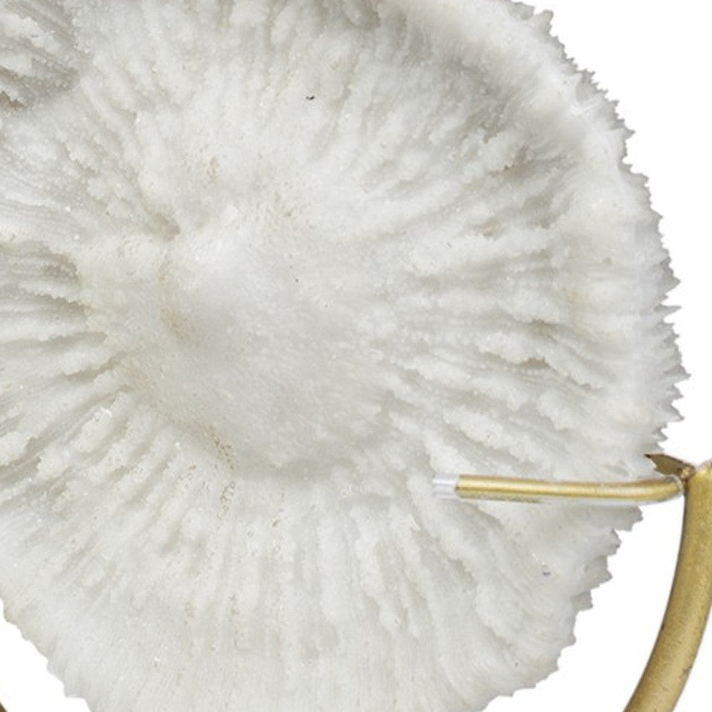 15" Gold and White Metal and Resin Tabletop Sculpture-Sculptures-DECOROLALA