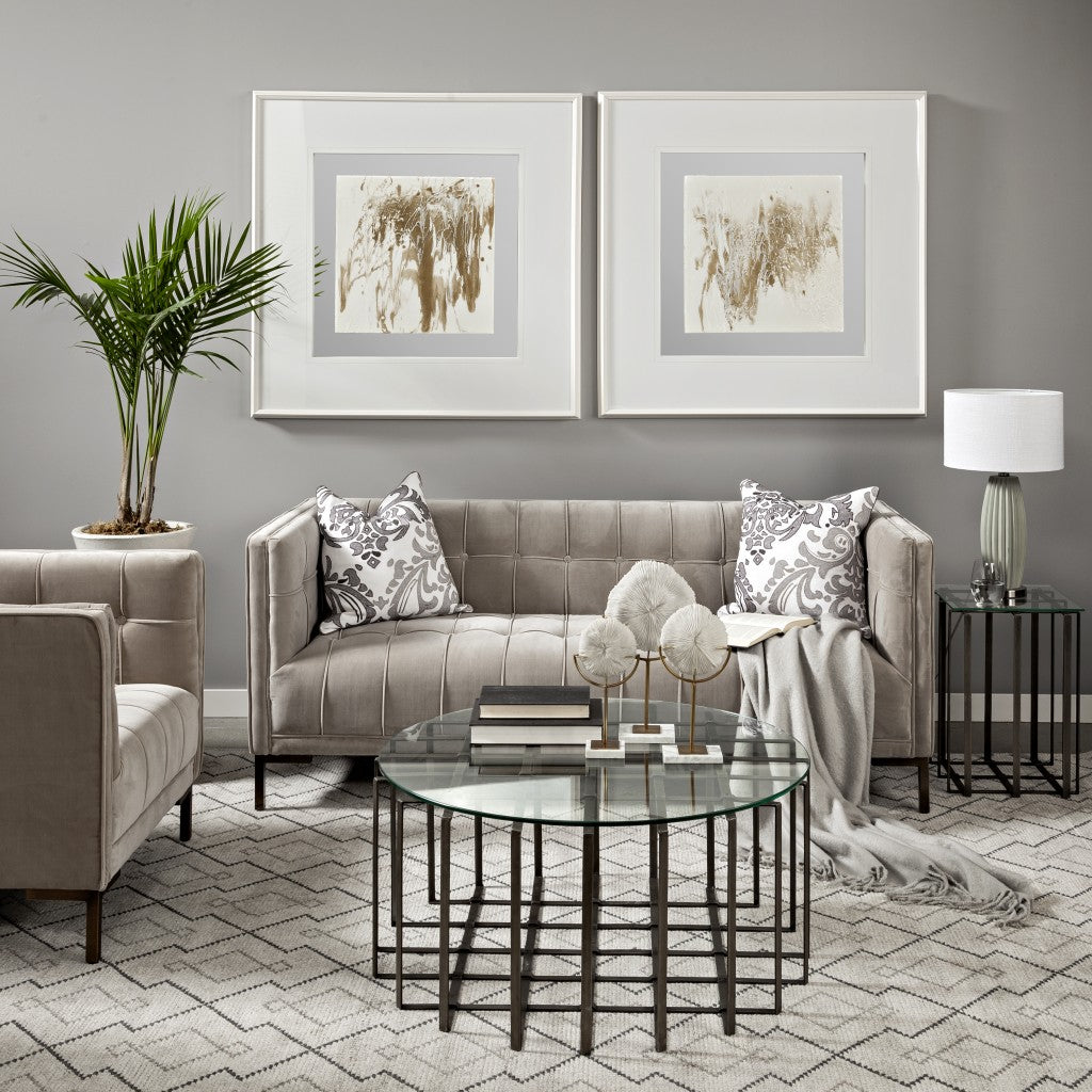 15" Gold and White Metal and Resin Tabletop Sculpture-Sculptures-DECOROLALA