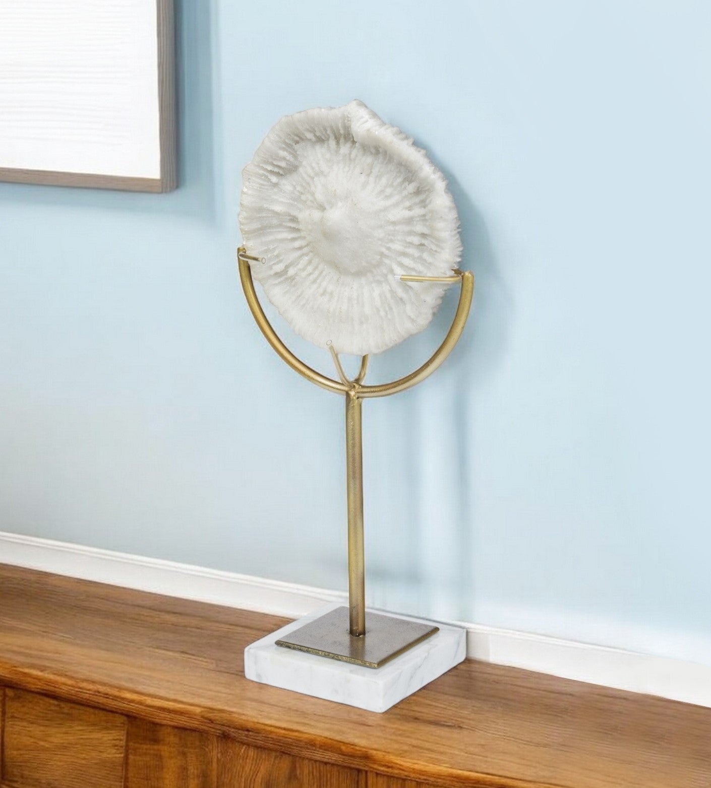 15" Gold and White Metal and Resin Tabletop Sculpture-Sculptures-DECOROLALA