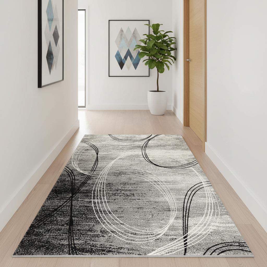 15' Gray Abstract Dhurrie Runner Rug-Area Rugs-DECOROLALA