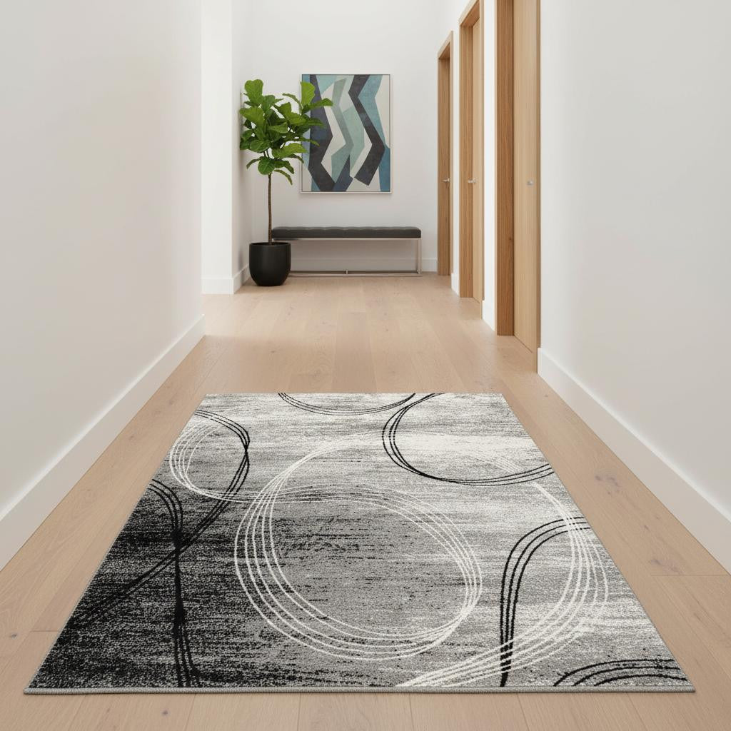 15' Gray Abstract Dhurrie Runner Rug-Area Rugs-DECOROLALA