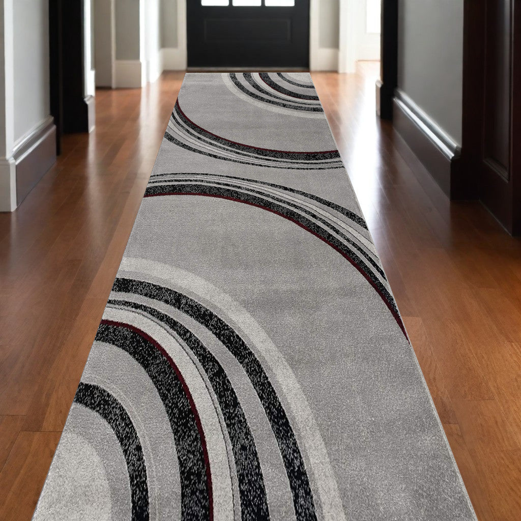 15' Gray Abstract Power Loom Runner Rug-Area Rugs-DECOROLALA