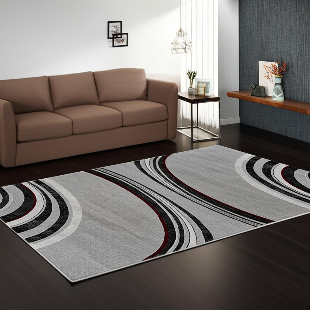 15' Gray Abstract Power Loom Runner Rug-Area Rugs-DECOROLALA