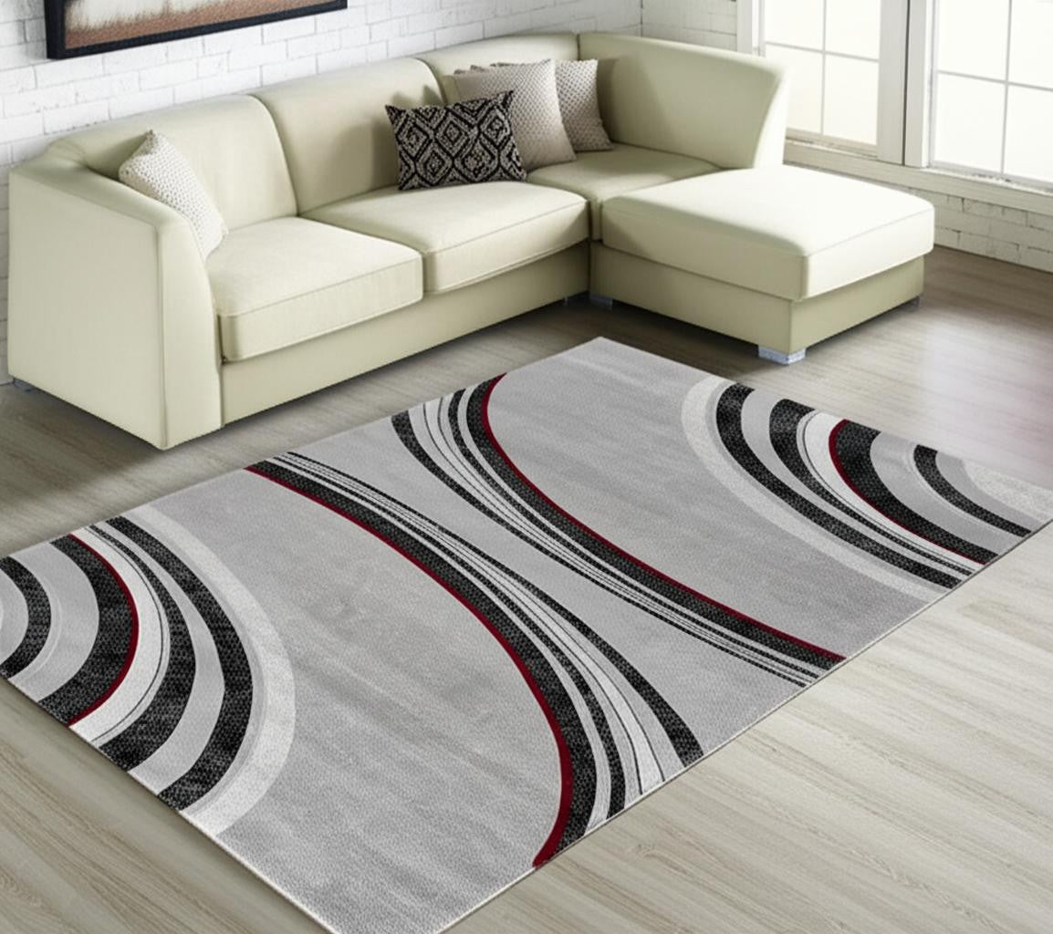 15' Gray Abstract Power Loom Runner Rug-Area Rugs-DECOROLALA