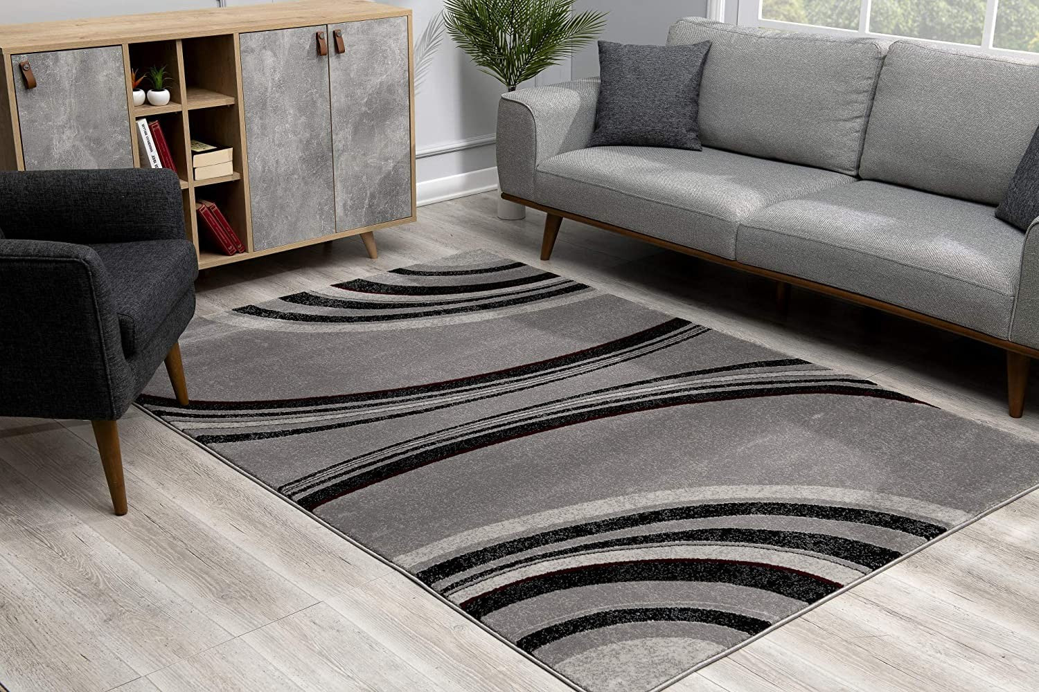 15' Gray Abstract Power Loom Runner Rug-Area Rugs-DECOROLALA